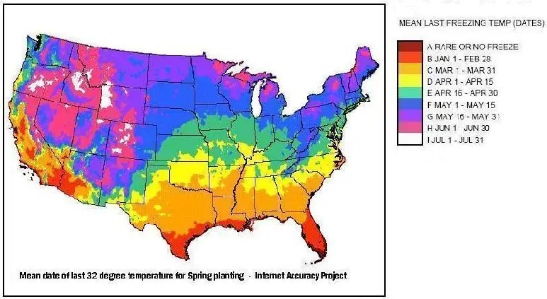 First and Last Date of Freezing Temperatures and Annual U.S ...